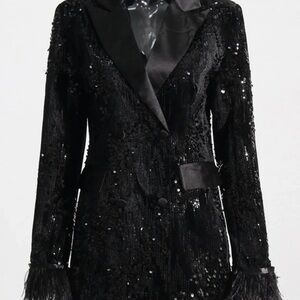 Elegant Black Sequin Women's Blazer